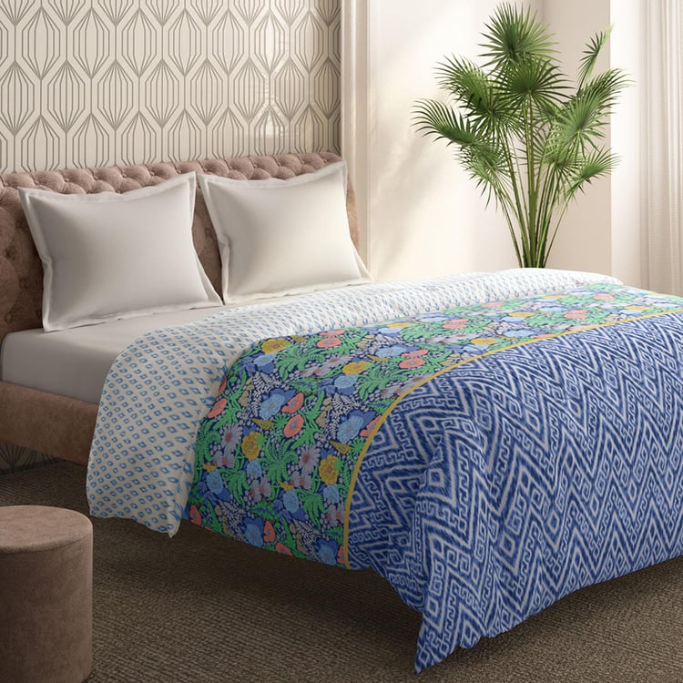 PORTICO Shalimaar Blue Floral Printed Cotton King Comforter - 120GSM