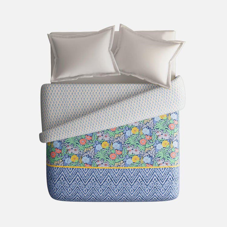 PORTICO Shalimaar Blue Floral Printed Cotton King Comforter - 120GSM