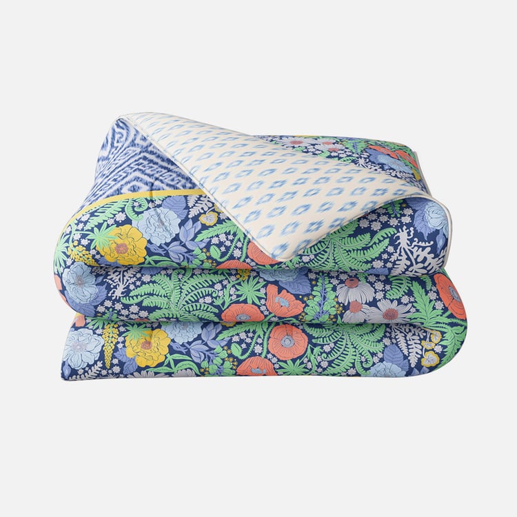 PORTICO Shalimaar Blue Floral Printed Cotton King Comforter - 120GSM