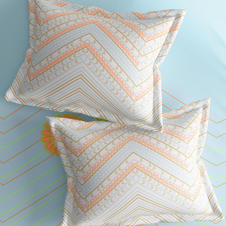 PORTICO Arpita Mehta Sorbet Crush Blue Floral Print Cotton Super King Bedsheet Set – 274x274cm - 3Pcs