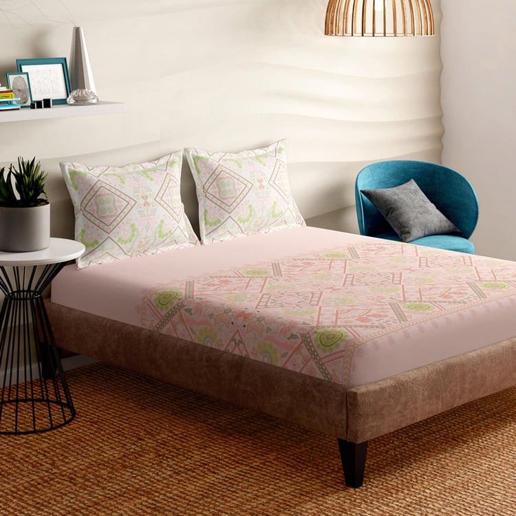 PORTICO Arpita Mehta Sorbet Crush Pink Cotton King Bedsheet - 274x274cm - Set of 3