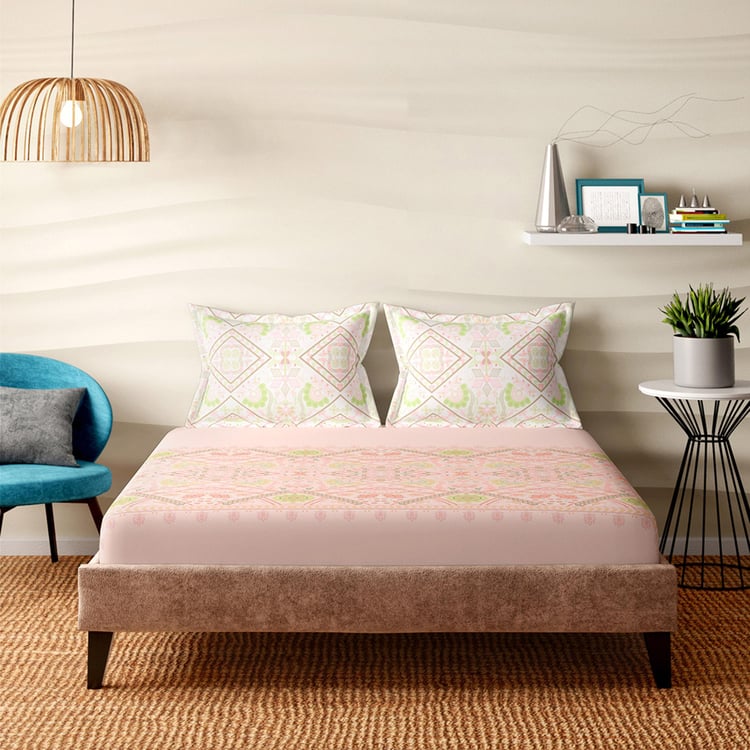 PORTICO Arpita Mehta Sorbet Crush Pink Cotton King Bedsheet - 274x274cm - Set of 3