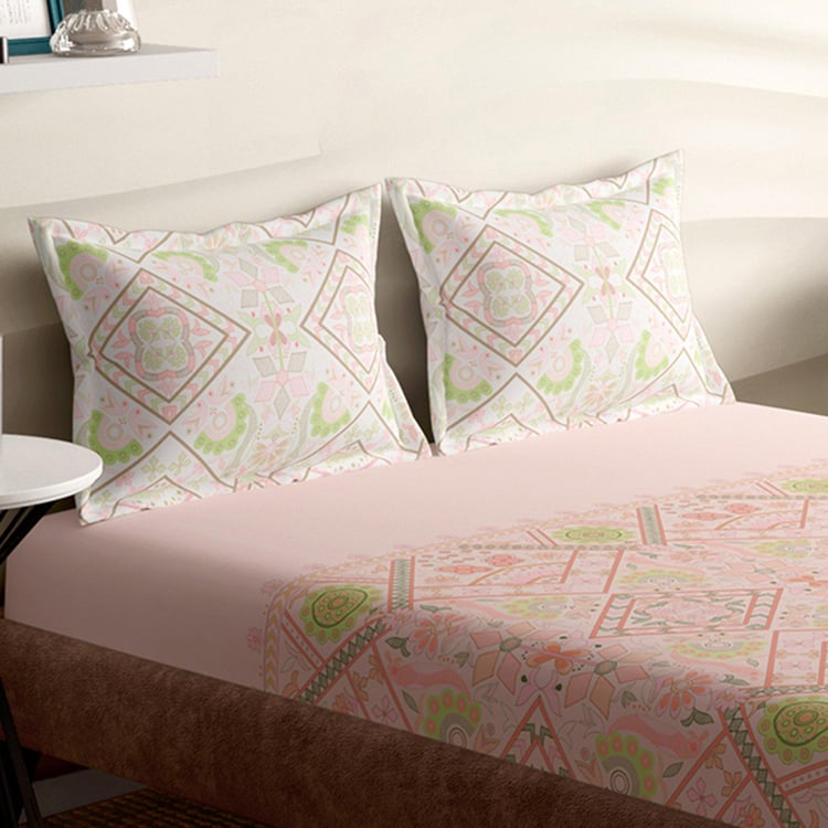 PORTICO Arpita Mehta Sorbet Crush Pink Cotton King Bedsheet - 274x274cm - Set of 3
