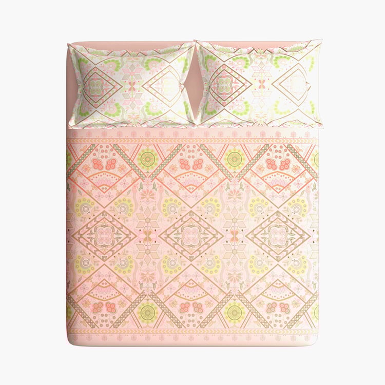 PORTICO Arpita Mehta Sorbet Crush Pink Cotton King Bedsheet - 274x274cm - Set of 3