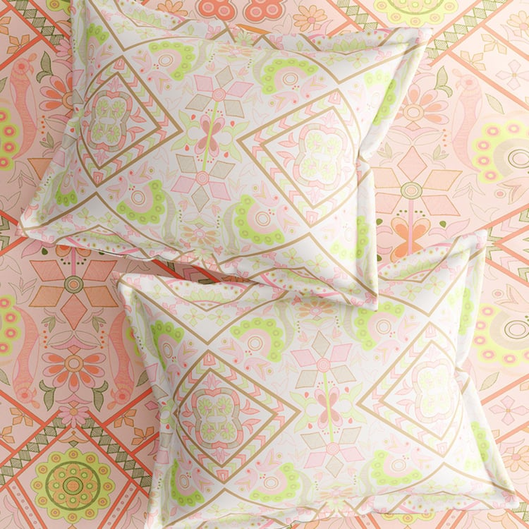 PORTICO Arpita Mehta Sorbet Crush Pink Cotton King Bedsheet - 274x274cm - Set of 3
