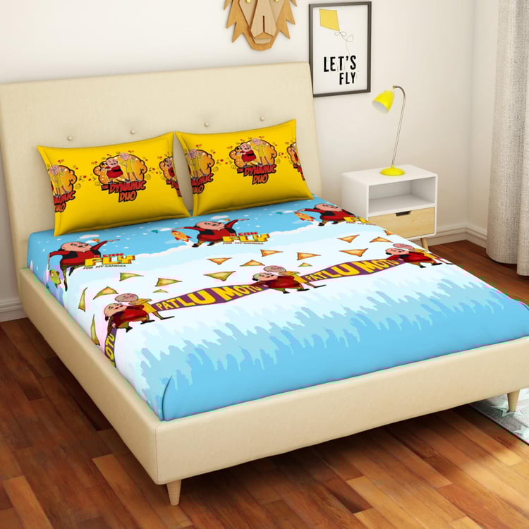 SPACES Viacom Motu Patlu 3-Pc Double Bedsheet Set - 228 x 274 cm