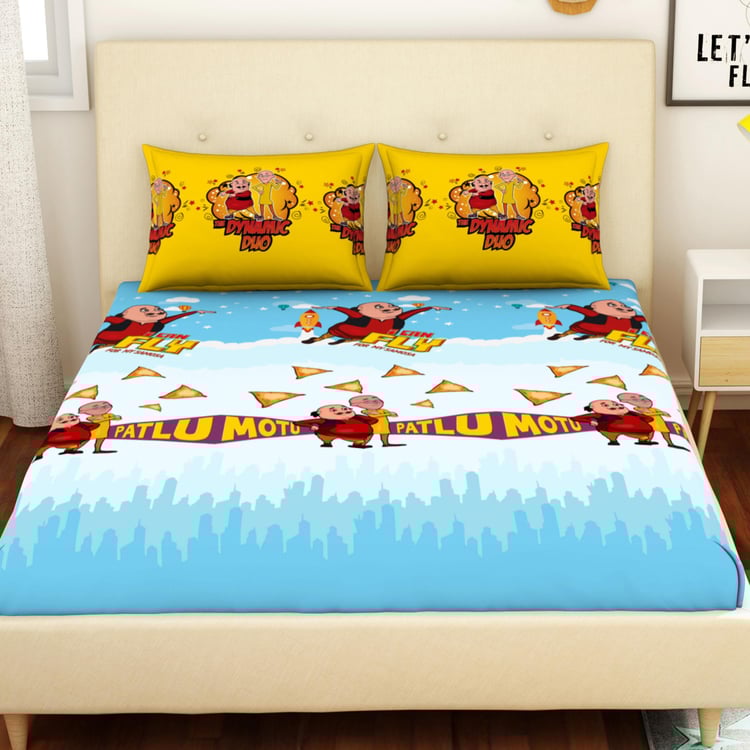 SPACES Viacom Motu Patlu 3-Pc Double Bedsheet Set - 228 x 274 cm