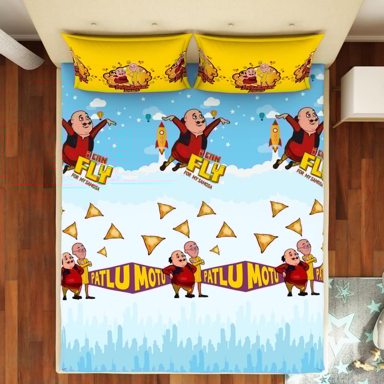 SPACES Viacom Motu Patlu 3-Pc Double Bedsheet Set - 228 x 274 cm