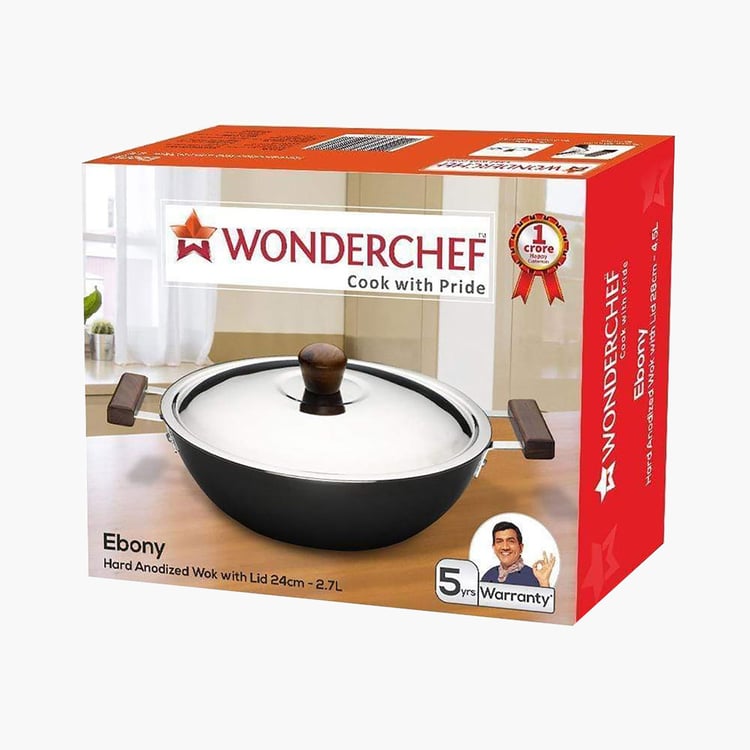 WONDERCHEF Ebony Wok with Lid - 24cm