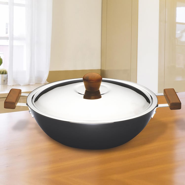 WONDERCHEF Ebony Deep Kadhai with Lid  - 34 cm