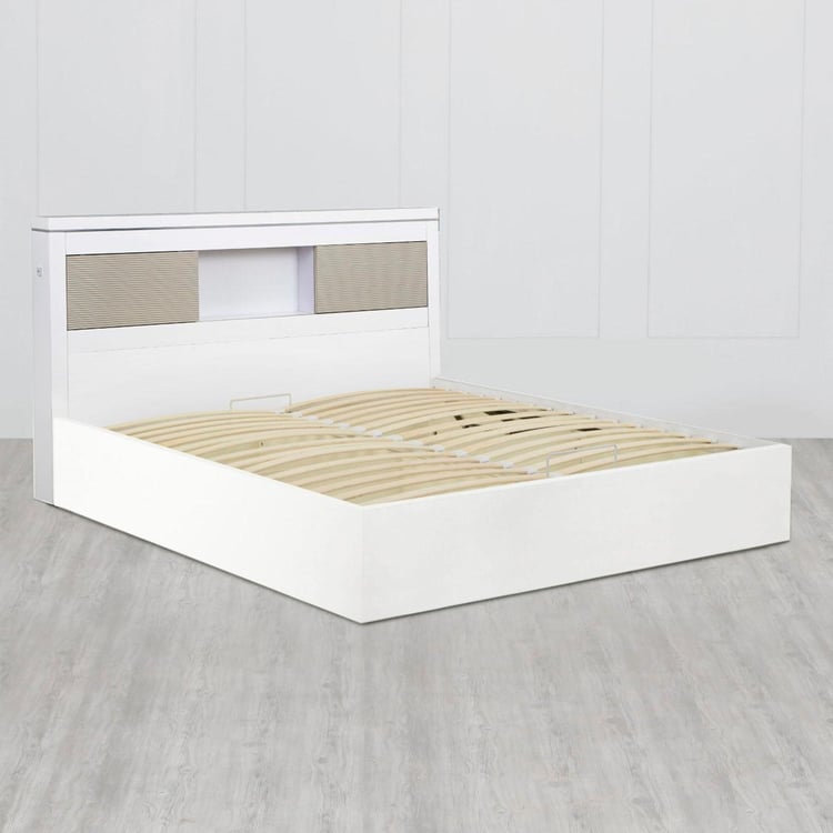 Alps Queen Bed with Hydraulic Storage - White