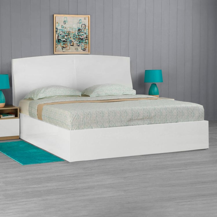 Wave Queen Bed with Hydraulic Storage - White