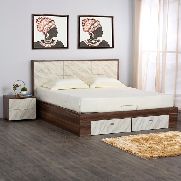 Antonio Reno Brown Compressed Wood King-Size Bed With Hydraulic Storage and Drawer - 193X213cm