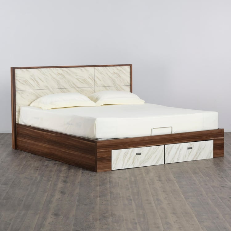 Antonio Reno Brown Compressed Wood King-Size Bed With Hydraulic Storage and Drawer - 193X213cm