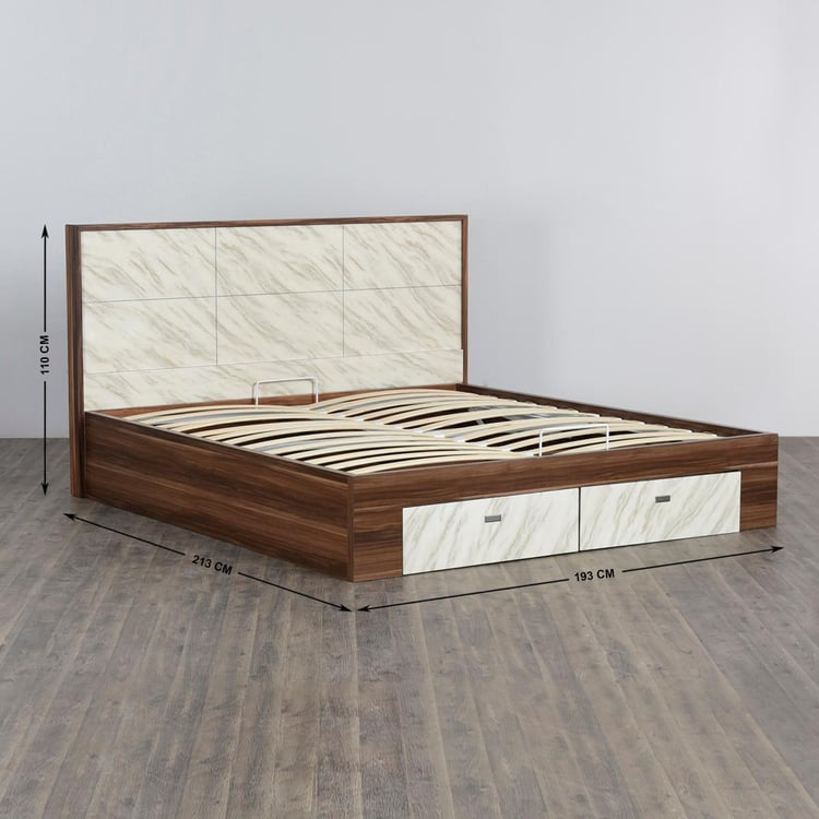Antonio Reno Brown Compressed Wood King-Size Bed With Hydraulic Storage and Drawer - 193X213cm