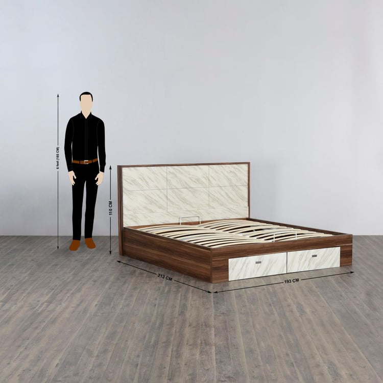 Antonio Reno Brown Compressed Wood King-Size Bed With Hydraulic Storage and Drawer - 193X213cm
