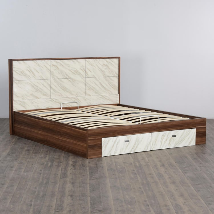 Antonio Reno Brown Compressed Wood King-Size Bed With Hydraulic Storage and Drawer - 193X213cm