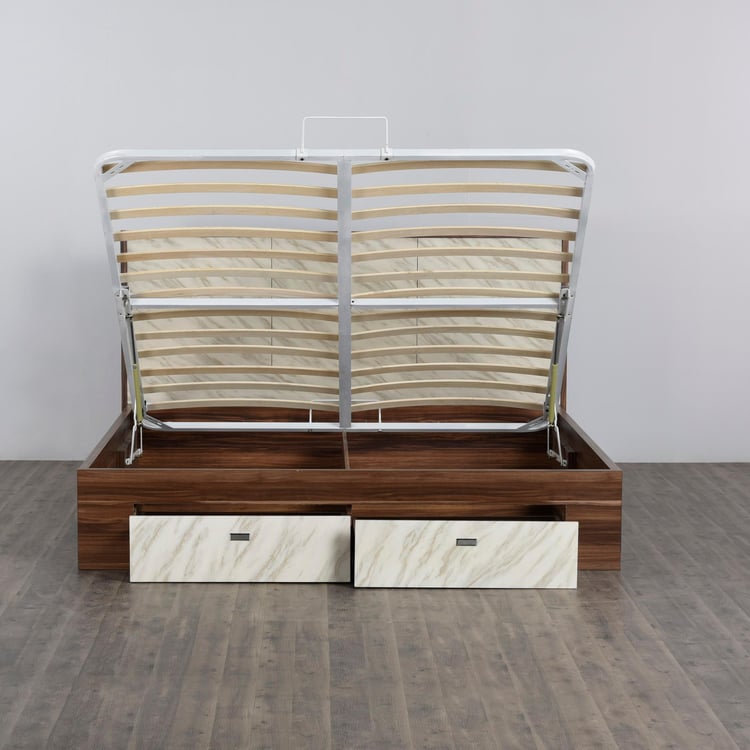 Antonio Reno Brown Compressed Wood King-Size Bed With Hydraulic Storage and Drawer - 193X213cm