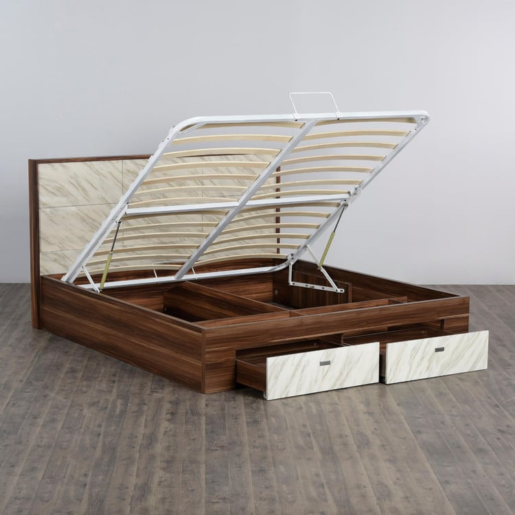 Antonio Reno Brown Compressed Wood King-Size Bed With Hydraulic Storage and Drawer - 193X213cm