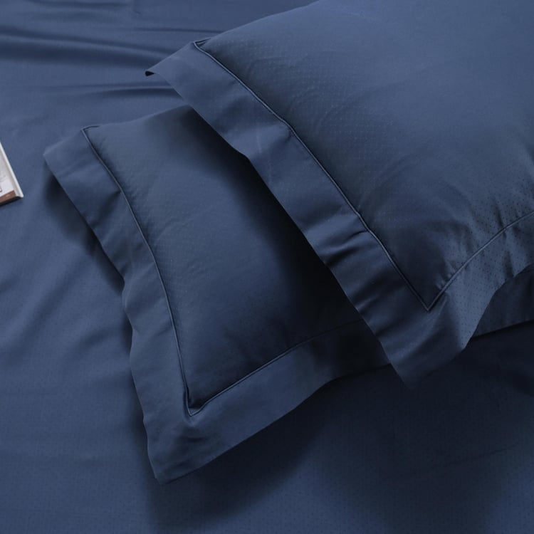 MASPAR Vintage Blue Solid Cotton Super King Bedsheet Set - 275x275cm - 3Pcs