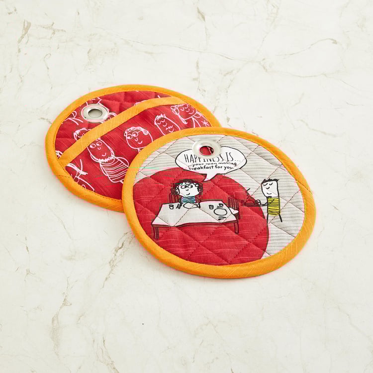 Happiness Printed Pot Holder - Set of 2