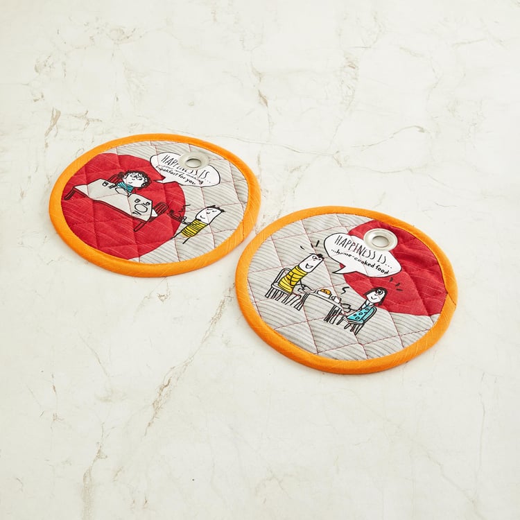 Happiness Printed Pot Holder - Set of 2