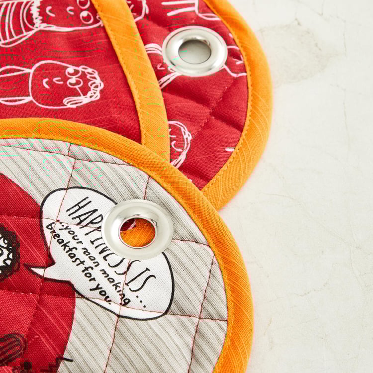 Happiness Printed Pot Holder - Set of 2