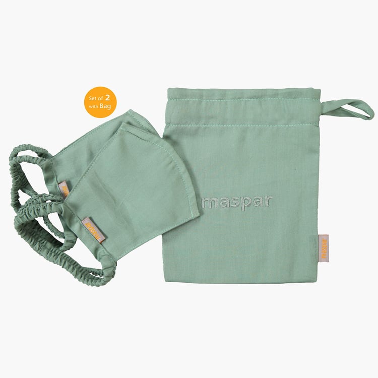 MASPAR 3 Layer Green Outdoor Face Masks Set of 2 with Bag