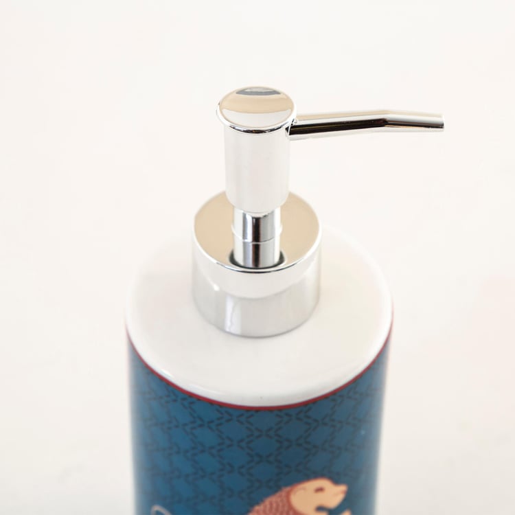 Coromandel Printed Round Single Pc. Soap Dispenser - 7 cm x 7 cm x 18.5 cm - Ceramic - Blue