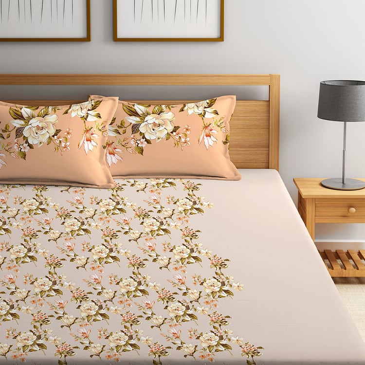 PORTICO Floral Print 3-Piece Bedsheet Set - 274 x 274 cm