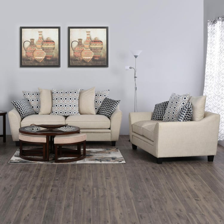 Mabel Beige Textured Fabric Upholstered 3+2 Seater Sofa Set