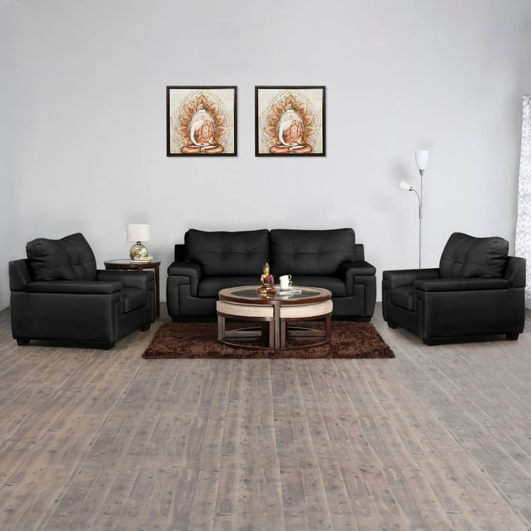 Kassel Faux Leather 3+1+1 Seater Sofa Set - Black