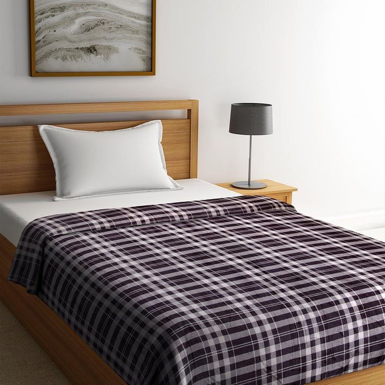 PORTICO Feather Coral Checked Single Blanket - 1.37 m x 2.20 m