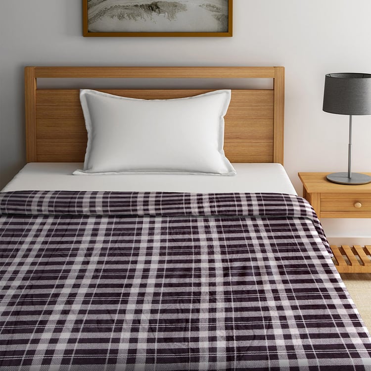 PORTICO Feather Coral Checked Single Blanket - 1.37 m x 2.20 m