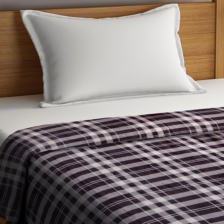 PORTICO Feather Coral Checked Single Blanket - 1.37 m x 2.20 m