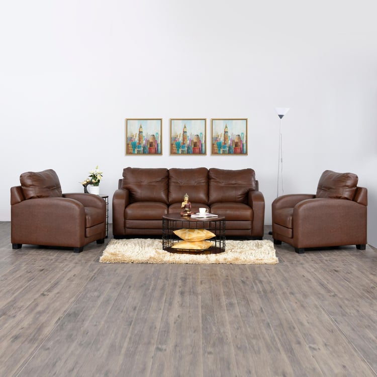 Vista Half Leather 3+1+1 Seater Sofa Set - Brown