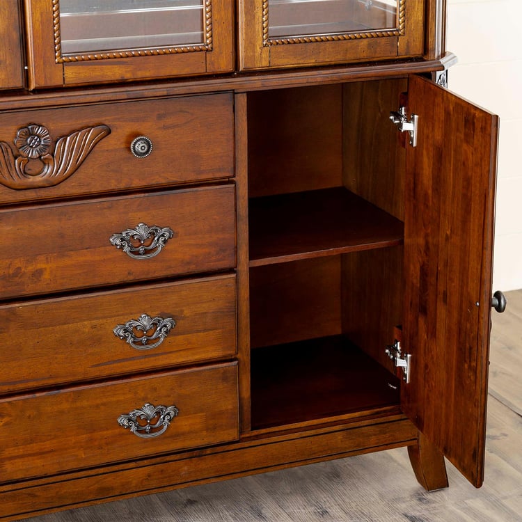 Mulex Rubber Wood Crockery Unit - Brown