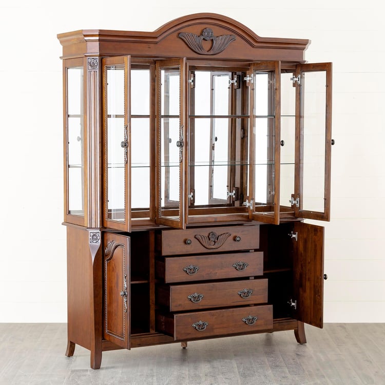 Mulex Rubber Wood Crockery Unit - Brown