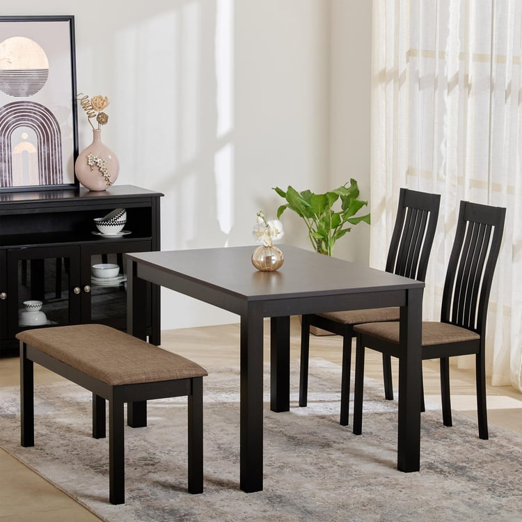 Helios Diana Solid Wood 4-Seater Dining Set with Chairs and Bench - Brown