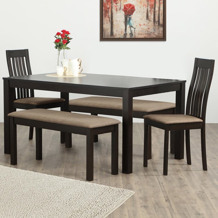 Helios Diana Brown Beech Wood 6-Seater Dining Table With 2 Chairs And 2 Benches