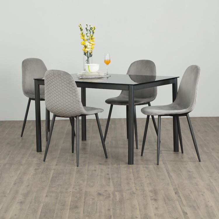 Allen Glass Top 4-Seater Dining Set with Chairs - Black and Grey