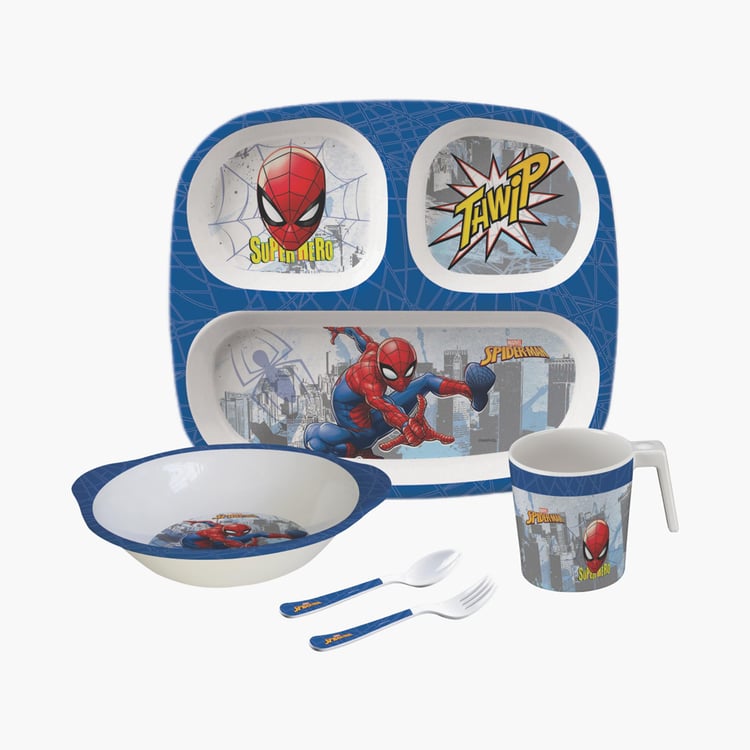 SERVEWELL Spiderman Print Plate with Spoons, Bowl and Tumbler Set
