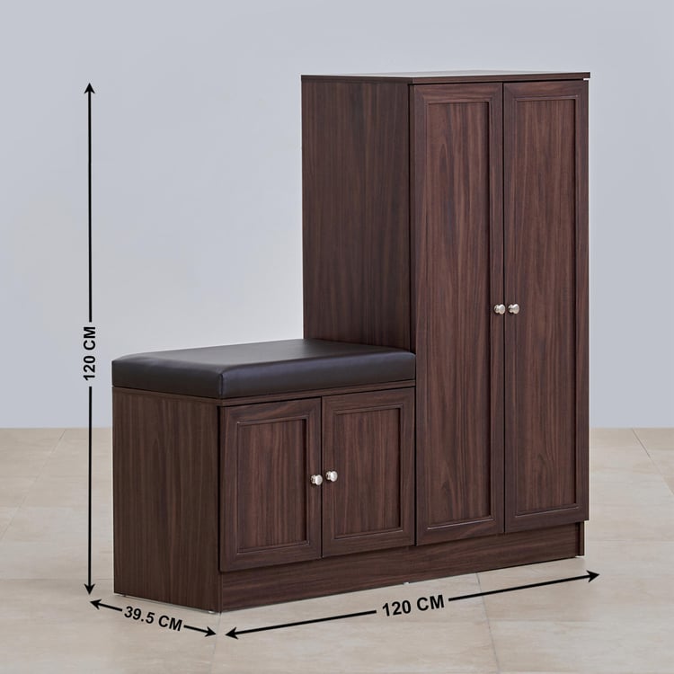 Lewis 24 Pairs Shoe Cabinet with Cushion Seat - Brown