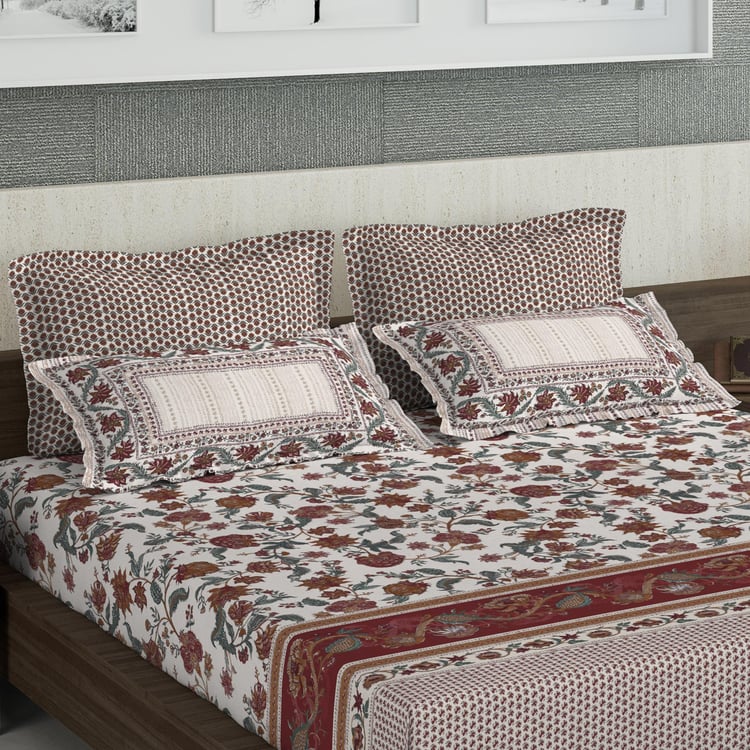 D'DECOR Kalamkari Print 5-Pc. Double Bedsheet Set - 2.74 x 2.74 m