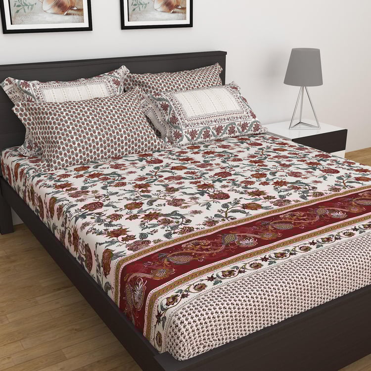 D'DECOR Kalamkari Print 5-Pc. Double Bedsheet Set - 2.74 x 2.74 m