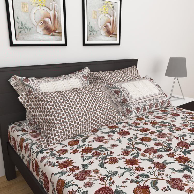 D'DECOR Kalamkari Print 5-Pc. Double Bedsheet Set - 2.74 x 2.74 m