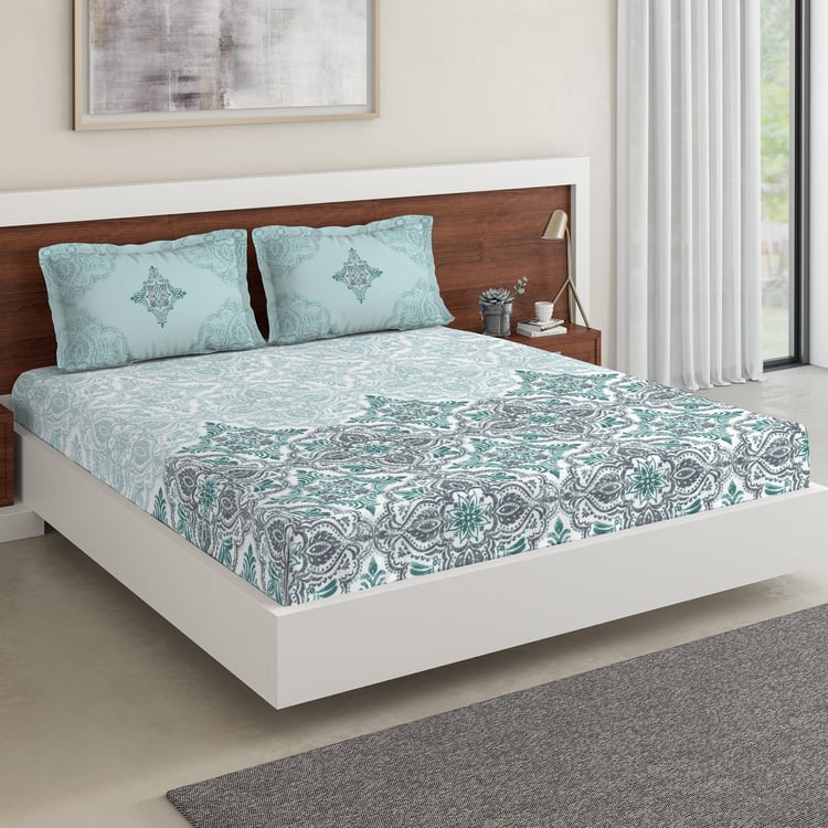 D'DECOR Classic Printed 3-Piece Double Bedsheet Set - 2.74 m x 2.74 m