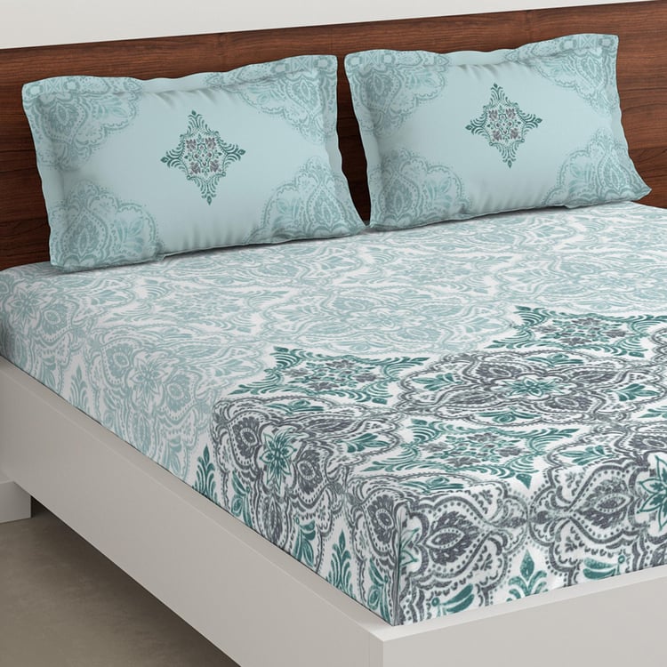 D'DECOR Classic Printed 3-Piece Double Bedsheet Set - 2.74 m x 2.74 m