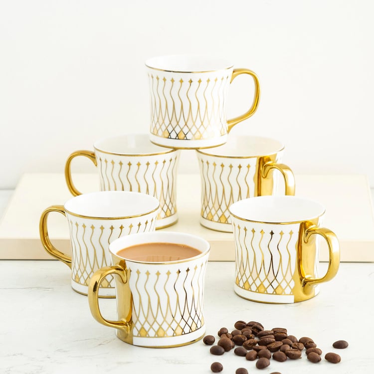 Corsica Royal Set of 6 Bone China Printed Coffee Mugs - 130ml