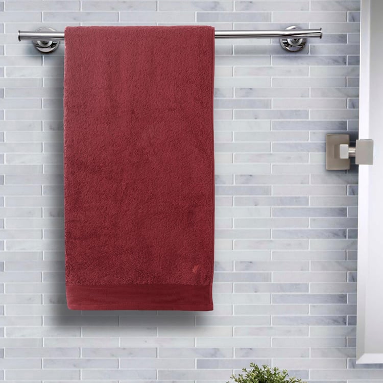 MASPAR Embedded Maroon Textured Cotton Bath Towel - 70x140cm